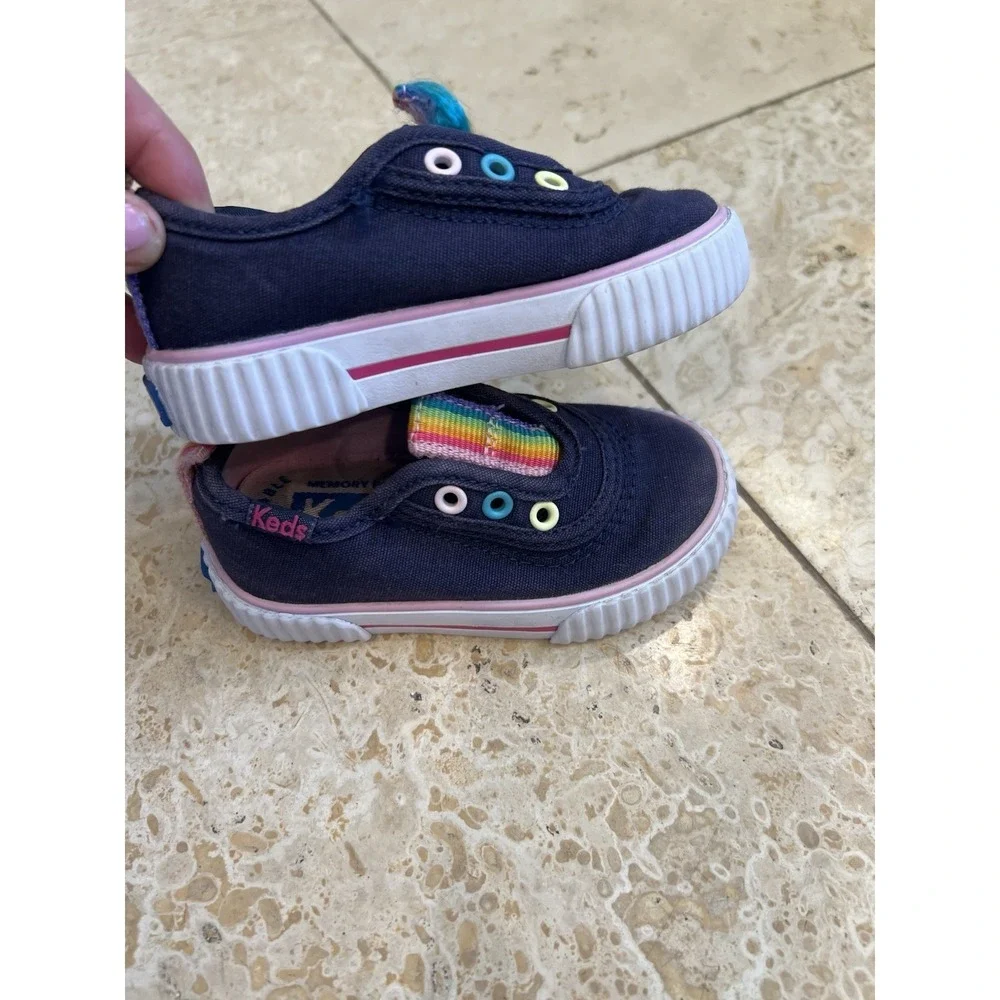 Keds Toddler Slip-On Shoes Size 5M Navy Rainbow Tabs Washable